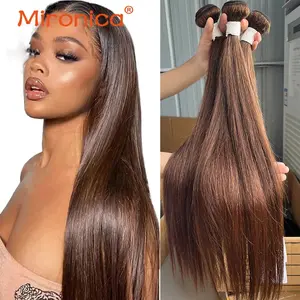 Straight  Chocolate Brown 1/3/4Human Hair Bundles Deal  Human Hair Weaving Wefts Remy Human Hair Extensions for Women  100 G/Pcs