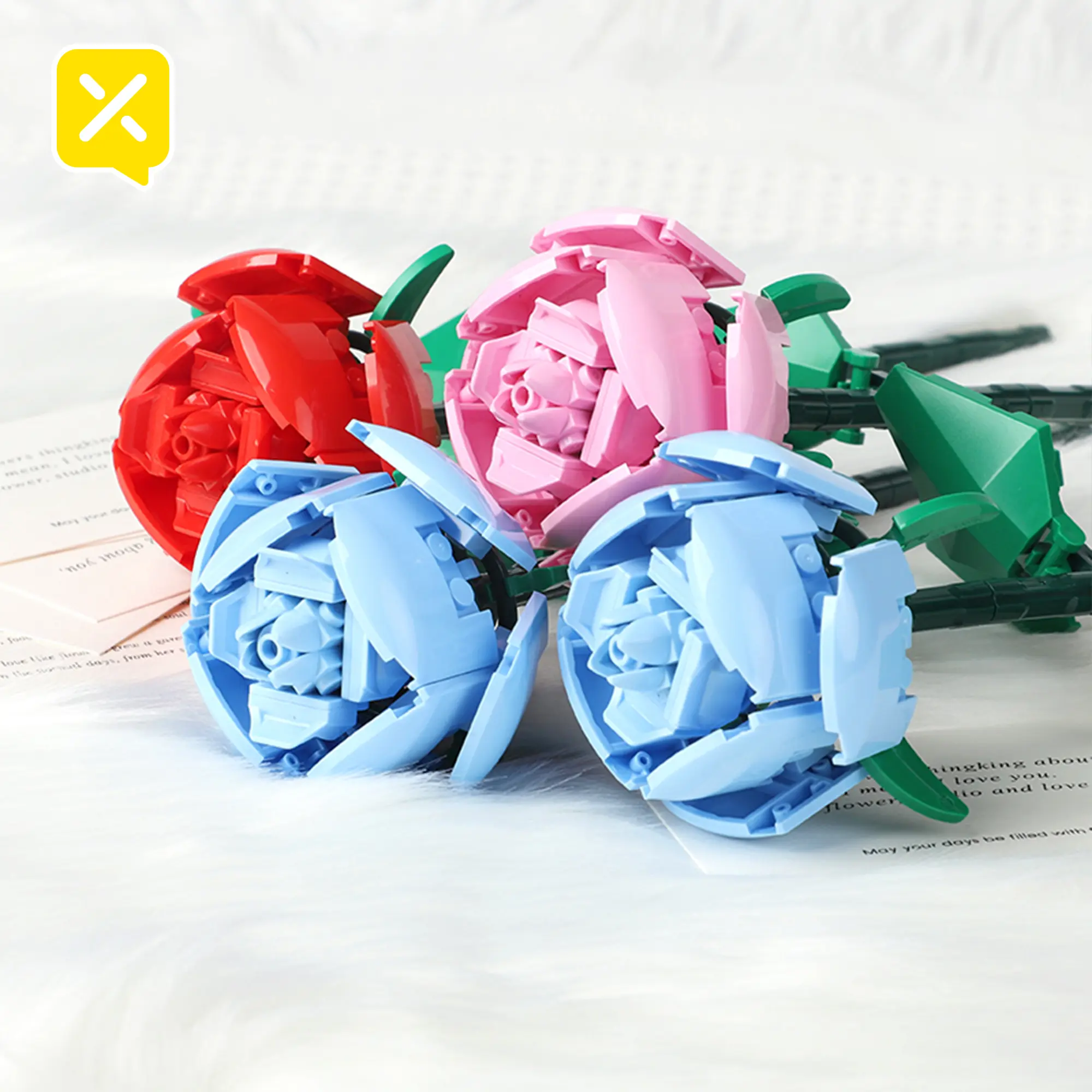 Luxury Rose Building Block Flower – Eternal Bouquet Building Block Set, 1 DIY Building Block Rose, Fade-Resistant Home Decor and Desktop Ornament, a Gift for Mom, Wife, or Girlfriend on Mother’s Day Building Kit Building Block Model