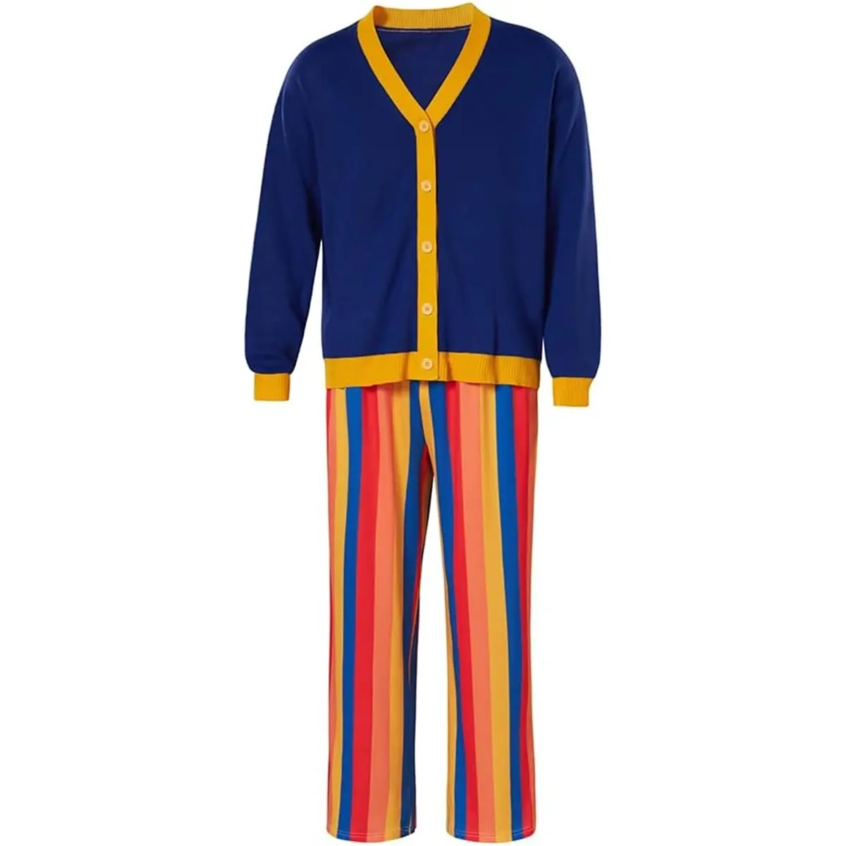 Men‘s Wally Darling Cosplay Costume Blue Cardigan and Rainbow Pants Outfit Set