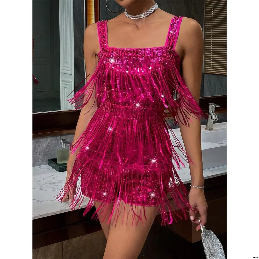 Pants Jumpsuit Tassel Women's Jumpsuit Backless Straps Thick Sequins Fashion Dress Summer