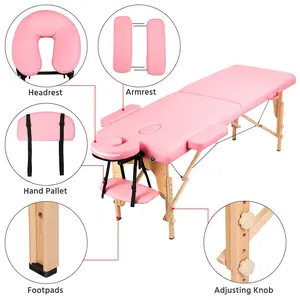[All Pink]Yaheetech Adjustable Massage Bed with Headrest/Armrest/Hand Pallet, Portable Spa Table for Home Massage, Spa, Beauty Salon