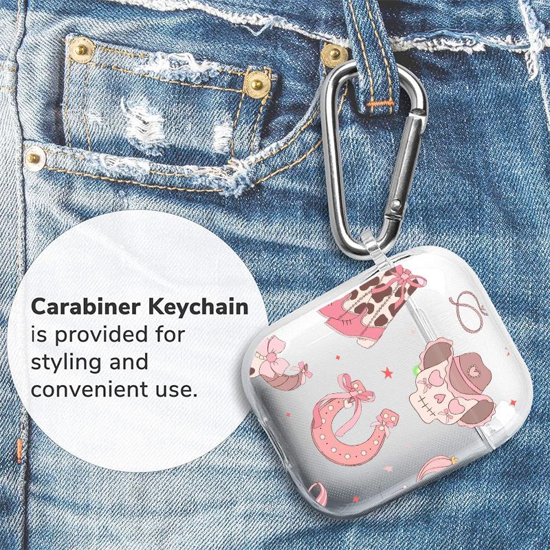 Pink Cowboy Dreams Pattern TPU Soft Protective Case for Apple AirPods 4/3/2/1/Pro/Pro2 Transparent Earphone Cover with Keychain Attachment Pink Cowboy Dreams Pattern TPU Soft Protective Case for Apple AirPods 4/3/2/1/Pro/Pro2 Transparent Earphone Cover with Keychain Attachment