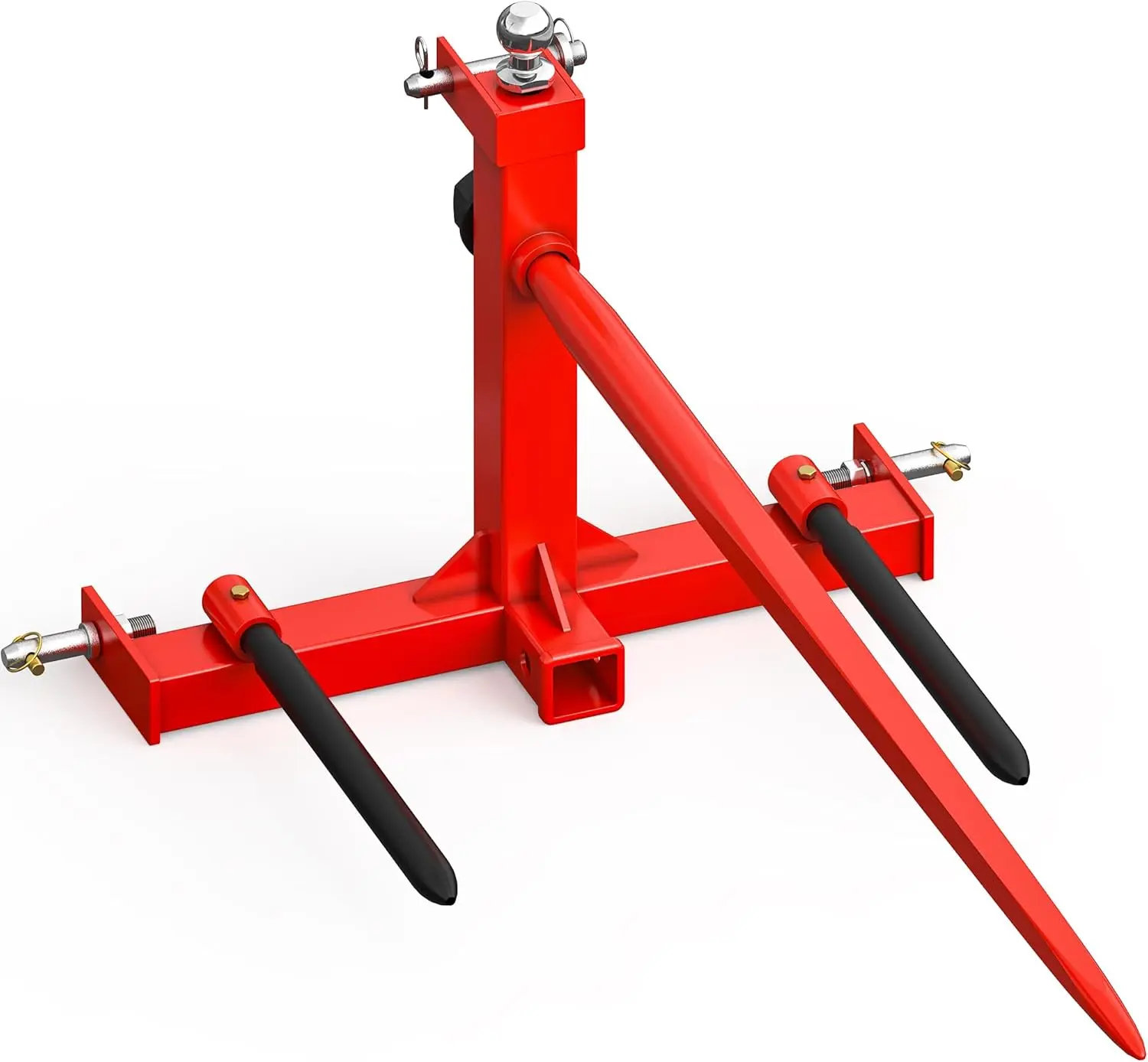 YITAMOTOR 3 Point Trailer Hitch with 2 Inch Receiver, 49" Hay Bale Spear & 2 Stabilizer Spears with Trailer Gooseneck Ball Drawbar for Category 1 Tractor, 3000 lbs Capacity