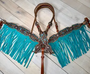 Turquoise Arrow Weaved Fringe Tack Set