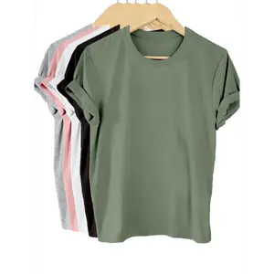 5-Pack Solid Color T-Shirts Short Sleeve Crew Neck Casual Tops for Women FF 122802 Polyester Cotton Blend Regular Style Machine Washable Streetwear Summer