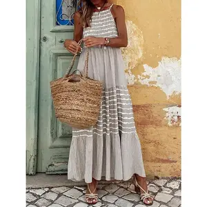 Tiered Striped Sleeveless Cami Dress