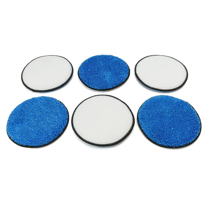 AUTOFIBER Automotive Upholstery & Fabric Cleaning Microfiber Pads - 6 Pack, Sander/Orbital Tool Compatible, Low-Med Speed OK, Circular Pattern, Stain/Filth Removal, Hand Use Option, Soap+Cleaner Compatible