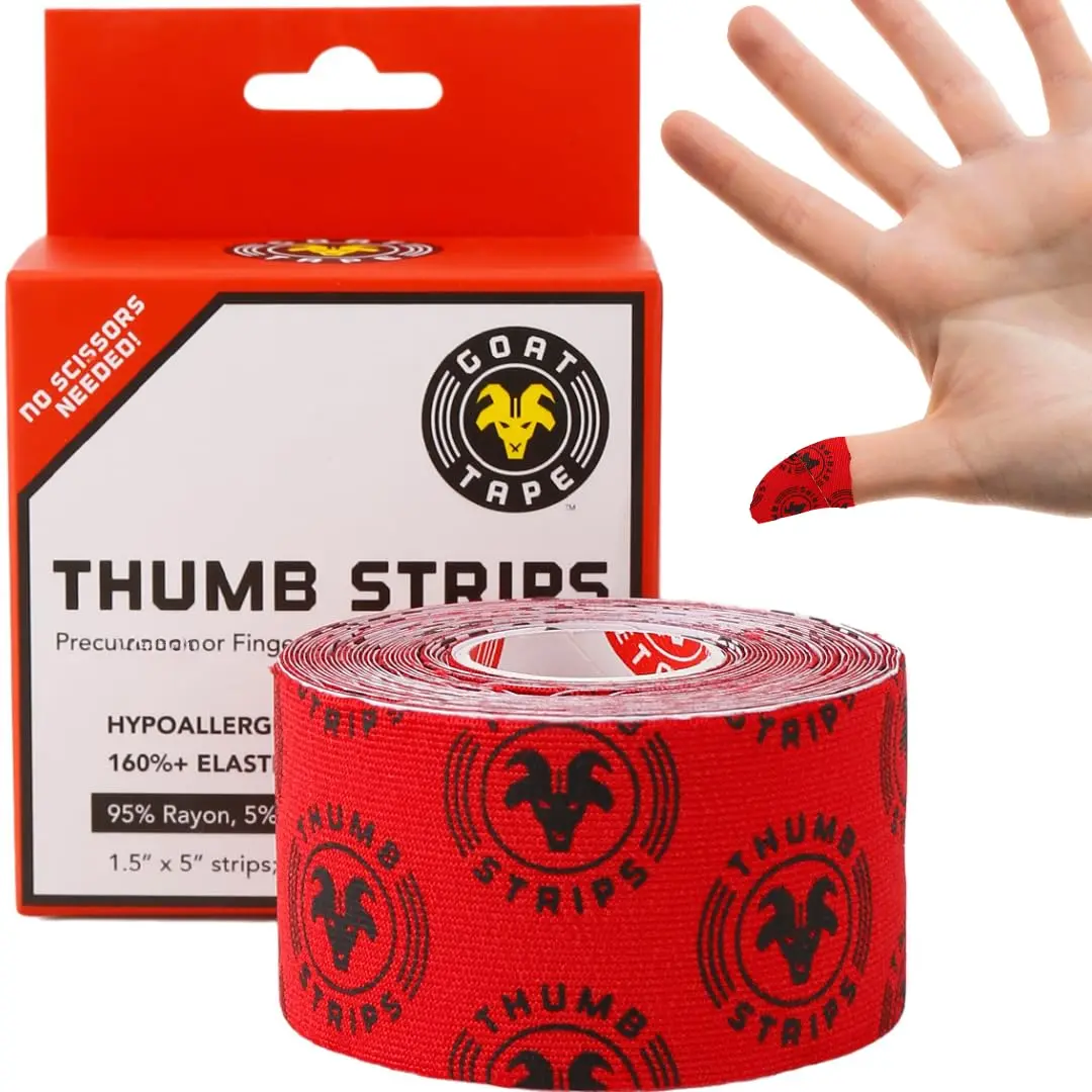 Thumb Strips Pre Cut Athletic  for Fingers - Extra Sticky Elastic Athletic Thumb  for Weightlifting, Cross , Gym Grips, Hook Grip, WOD Workout Hand Wrap - 1.5'' x 5'' Strips