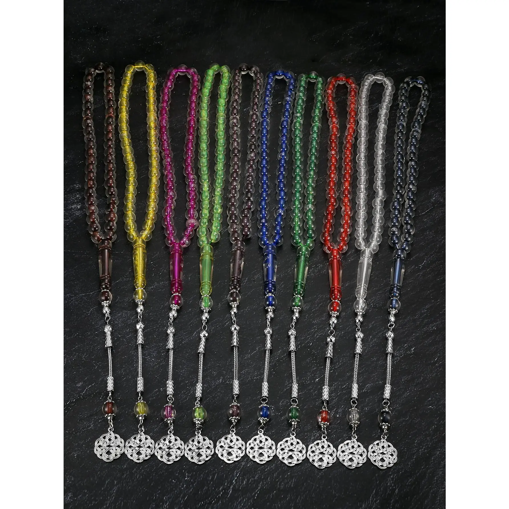 Unisex High-Gloss Multicolor Beads Tasbih Chain - Luxury Middle Eastern Style Prayer Beads, Daily Use Fashion Costume Jewelry Accessory, Yes