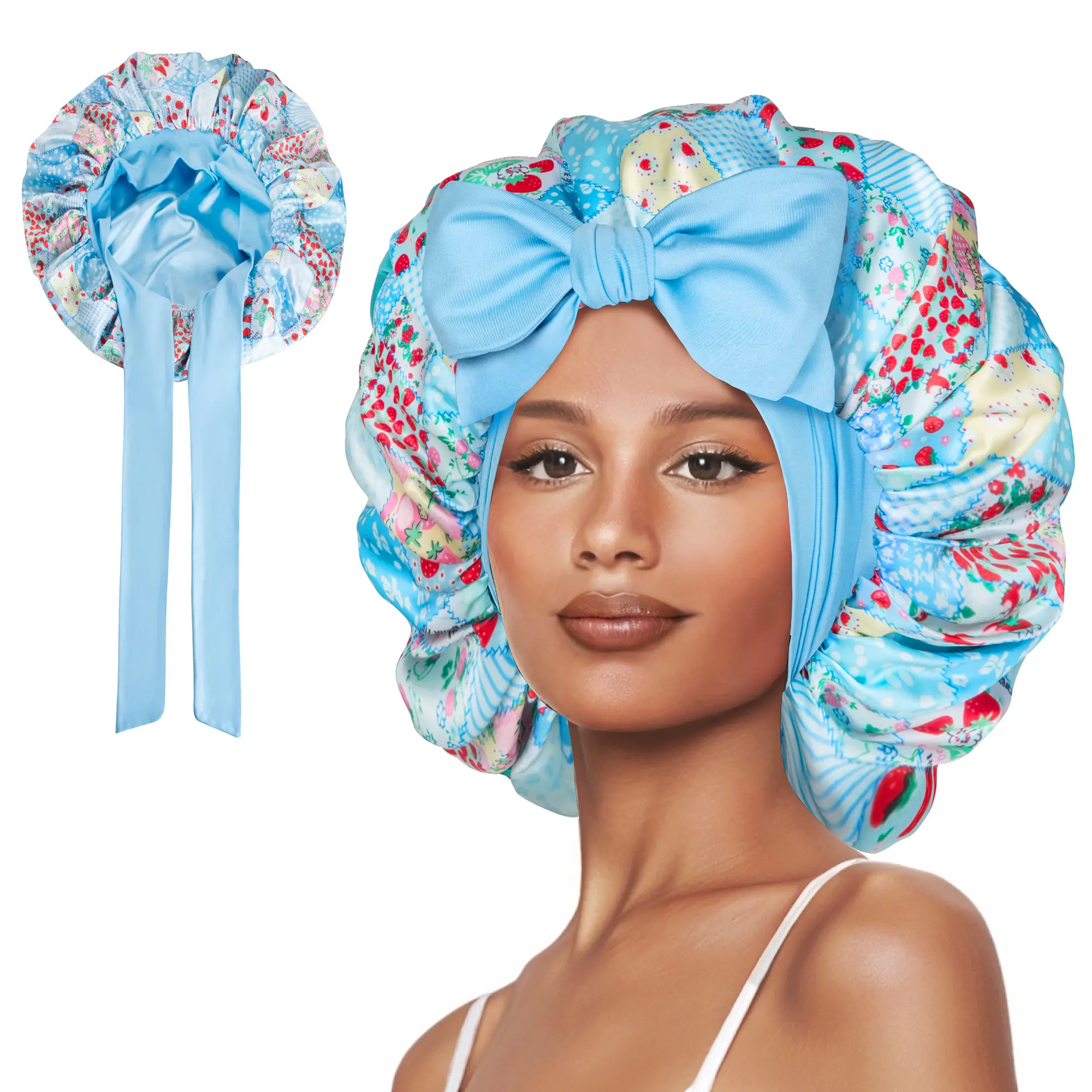SeSe Code Satin Bonnet for Sleeping Silk Bonnet Double Layer Hair Bonnet with Elastic Tie Band for Curly Hair Night Bonnet