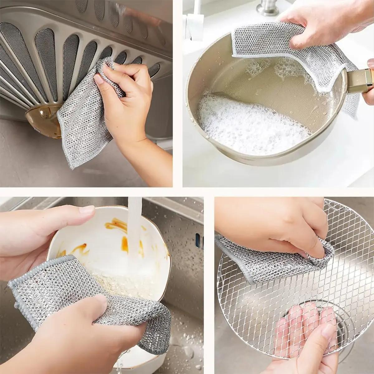 12 Pcs New Upgrade Steel Wire Dishcloth ,Powerful Cleaning Non-Scratch Wire Dishcloth Rag for Cookware,Non Scratch WireDishcloth for Wet and Dry Use, Sinks, Dishes,Stove Tops