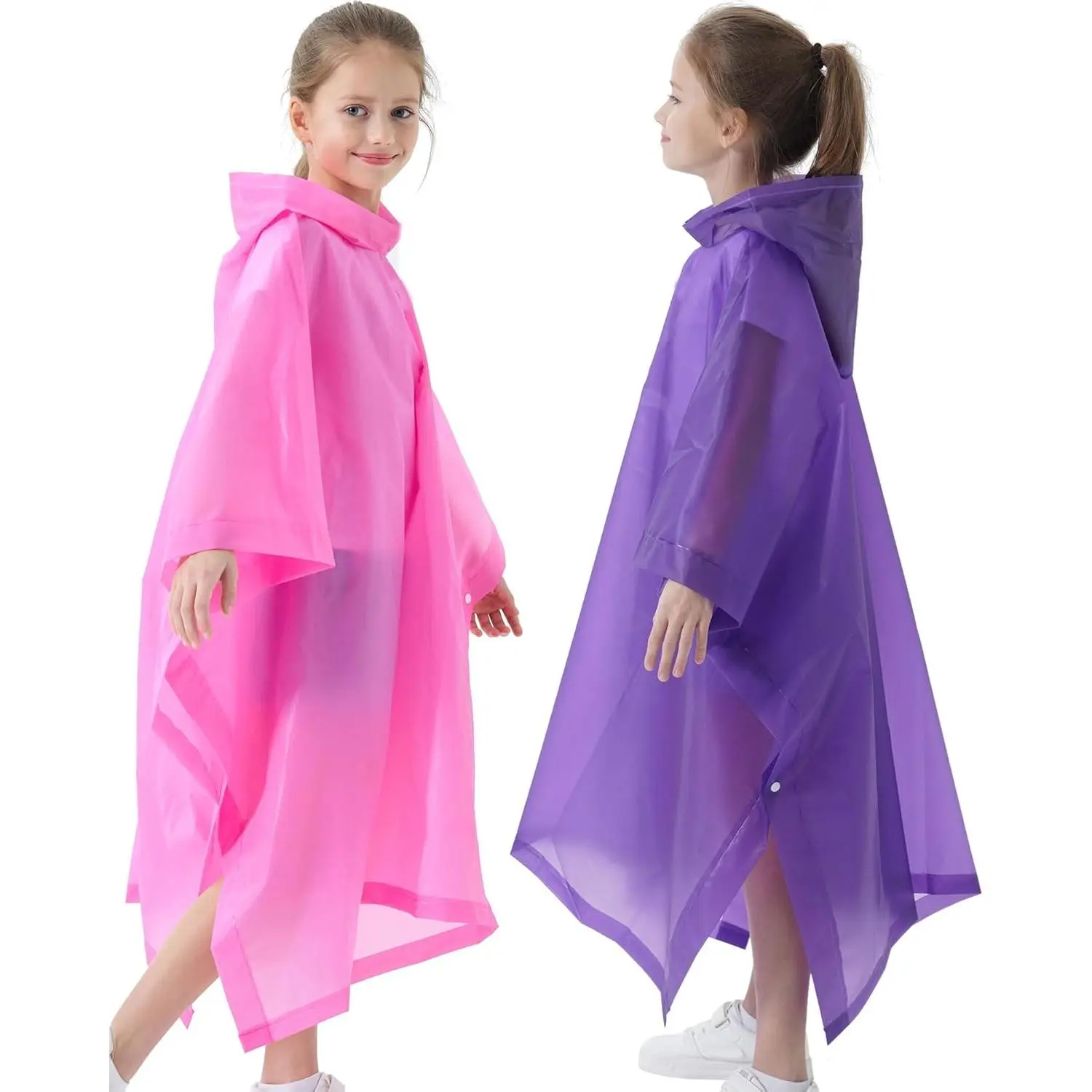 Rain Poncho for Kids(2 Pack) Waterproof Reusable EVA Raincoat One Size Rain Jackets for Children,Boys and Girls