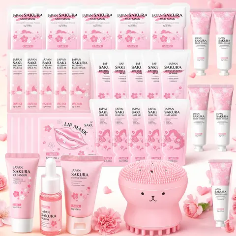 34PCS Skin Care Set Japan Sakura Beauty Gift Sets Skin Care Kit with Face Mask, Lip Mask, Eye Cream, Anti-Aging Serum, Moisturizer Facial Cream,Mud Mask,Hand Cream,Essence Cream for Women Teen Girls Mom Daughter Mother's Day Christmas Birthdays Birthday