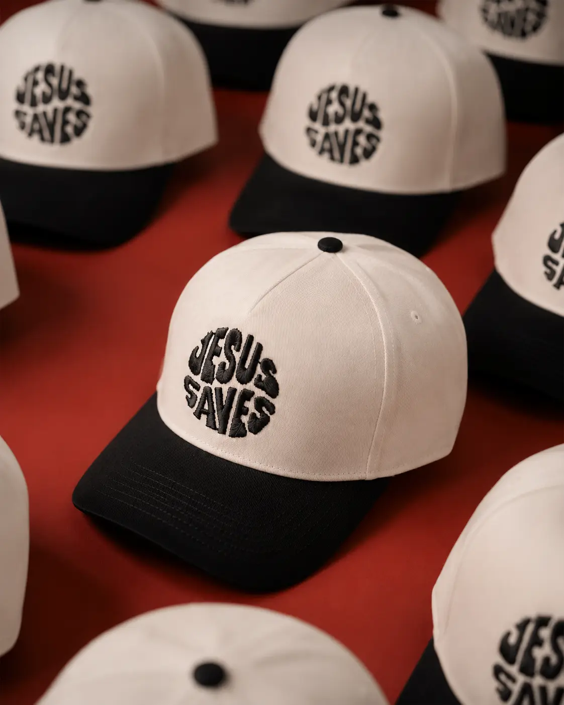 Jesus Saves Embroidered Trucker Hat, Christian Baseball Cap, Faith Inspired 2 Tone Snapback, Adjustable Religious Gift for Men & Women
