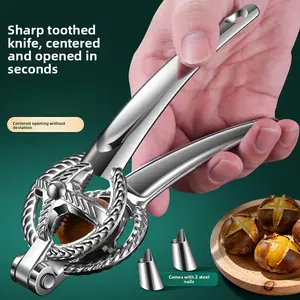 Manual Press Chestnut Cracker, Zinc Alloy Chestnut Opener with 304 Stainless Steel Blade, Nut Shelling Tool, Household Cross-Opening Shell Cracker Clip