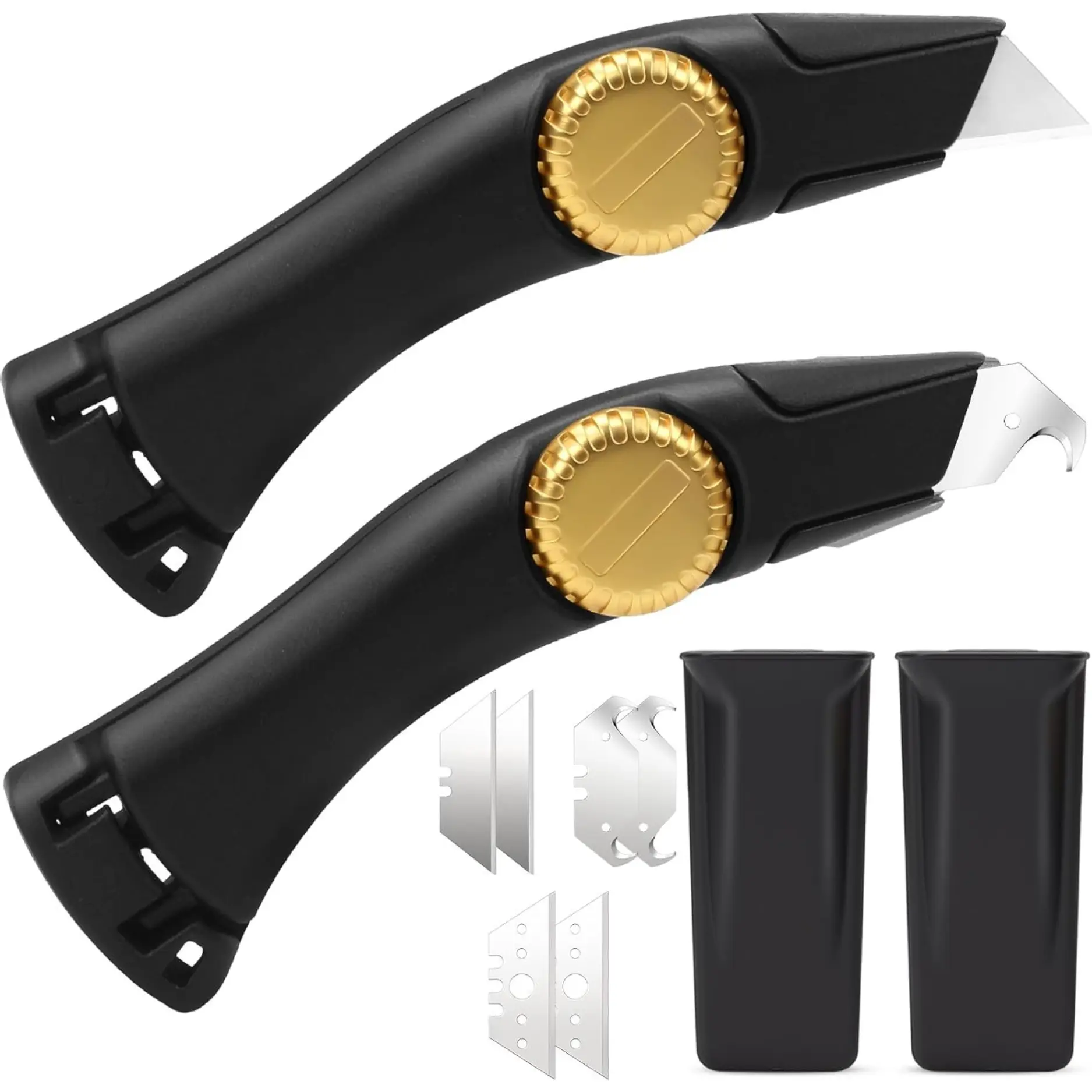 2PCS Fixed Blade Roofing Knife, Heavy Duty Utility Knife with Sheath & Replacement Blades for Drywall, Carpet, Vinyl Flooring & Metal Roofing - Black