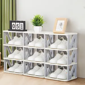 Foldable Plastic Shoes Rack Storage Organizer - Compact Design for Entryway, Hallway, Closet & Small Space