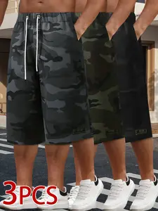 3-pack men’s shorts, camouflage pattern men’s cargo shorts, practical outdoor hiking shorts, casual style, suitable for summer hiking and cycling, men’s casual shorts, men’s cargo shorts, men’s freight shorts