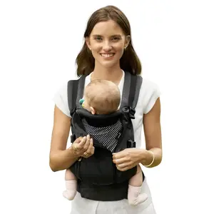 Baby Carrier, All Season Design with Adjustable Mesh Panel, Ergonomic Infant Carrier Wraps with Lower & Upper Buckle, Newborn to Toddler (7-44lbs), Baby Carriers, Hands-Free Parenting, Black