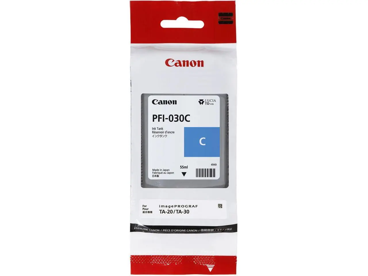 Canon PFI-030 Pigment Cyan Ink Tank, 55ml #3490C001AA