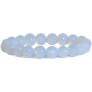 Angelstones Synthetic Opalite Moonstone 10mm Round Beads Stretch Bracelet 7 Inch Unisex