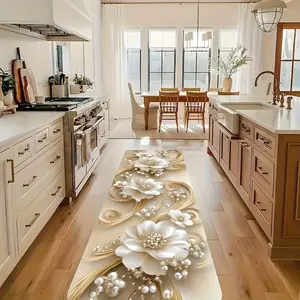 Contemporary Graceful Flowers runner area rug featuring superior velvet quality. Advanced printing creates crisp, lasting images. Complements bedroom, kitchen, bathroom decor beautifully. Safe, non-slip surface that's easy to clean. Floral Area Rug