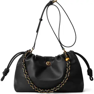 Bucket Hobo Purse for Women. Designer Drawstring  Bag with Top Chain Tote Handle and Long Crossbody Strap