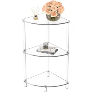 Acrylic Triangle End Table - 3 Tier Corner Side Table - Small Corner Table for Living Room, Bedroom, Bathroom - 11.8'' L x 11.8'' W x 26 ''H