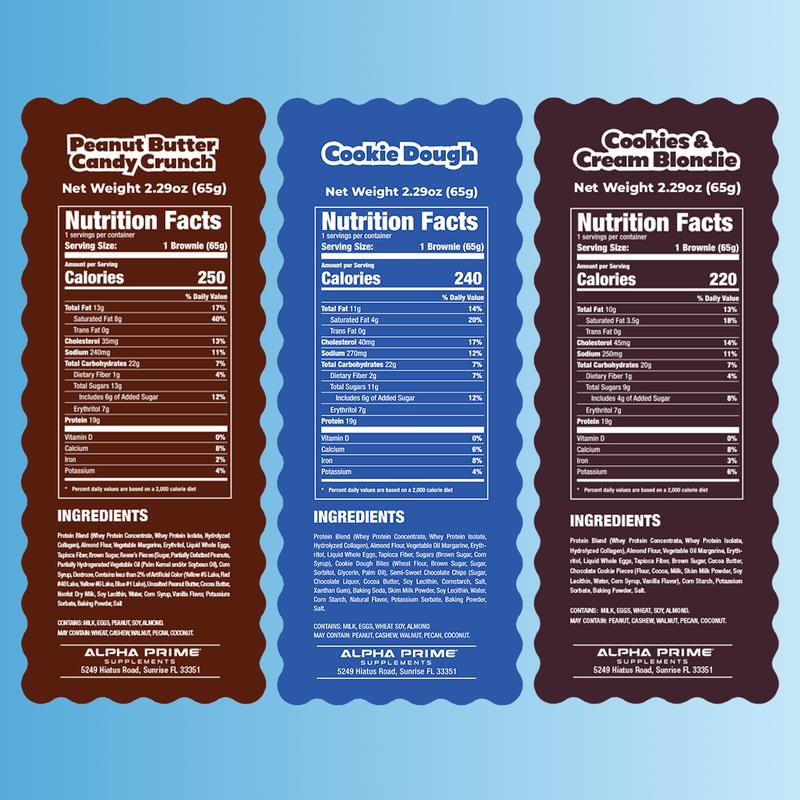 Prime Bites Protein Brownie Variety Pack - 19g Protein and 5g Collagen Chocolate Dessert