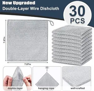 30 Pcs New Upgrade Steel Wire Dishcloth,Double-Layer Steel Wire Cleaning Cloth,Powerful Cleaning Non-Scratch Wire Dishcloth Rag for Cookware, Sinks, Dishes, Stove Tops