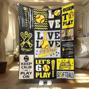 Softball Pattern Flannel Blanket, 1 Count Soft Throw Blanket, Warm Nap Blanket for Air-conditioned Home Office Travel Camping Holiday Gifts, Giftable Blankets