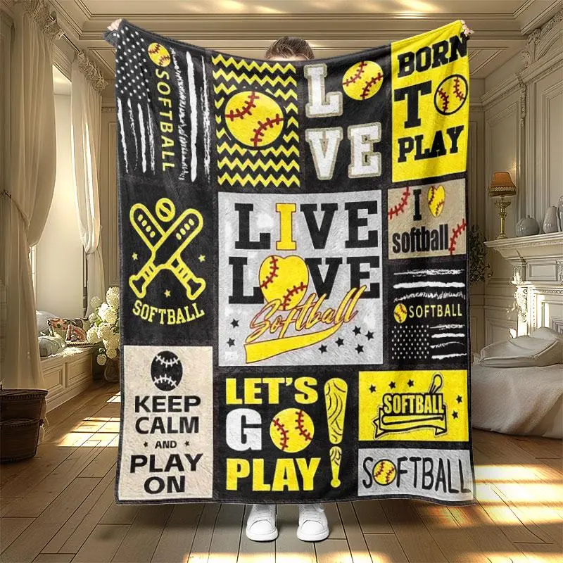 Softball Pattern Flannel Blanket, 1 Count Soft Throw Blanket, Warm Nap Blanket for Air-conditioned Home Office Travel Camping Holiday Gifts, Giftable Blankets