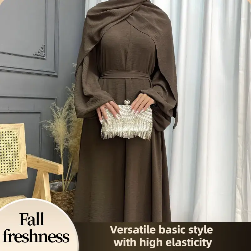【FallFreshness】CL20 Women's Solid Color Elegant Abaya Dress, Wrinkle-free fabric Abaya Is Suitable For Daily Wear, Travel And Party,Simple and casual