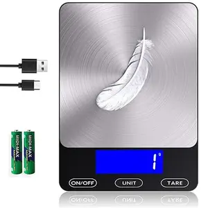 Digital Kitchen Scale - 33lb Weight Capacity, Stainless Steel, Rechargeable, Type-C Charging, 7.9 x 5.7 x 0.6 in, Black