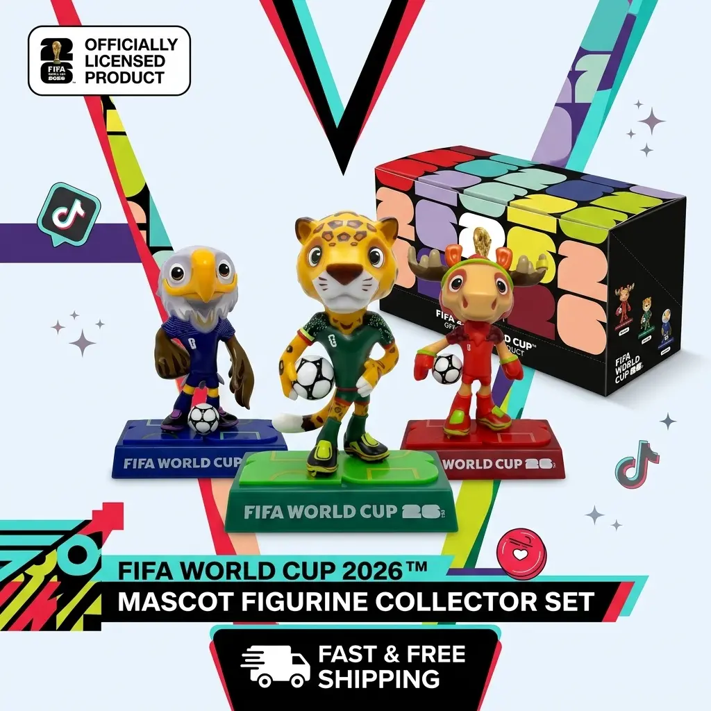 FIFA Official Licensed 2026 World Cup New Vinyl Us Clutch Mascot 3-Figure Collectible Set, 5" Tall Figurines, Display-Worthy Birthday Gift for Football Fans