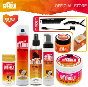 All Day Got Hold Braiding Full Kit Bundle for Knotless Braids Boho Braids and Cornrows with Braiding Gel Wax Stick Mousse Sheen Spray Spritz Edge Control and Free Tools and Wristband