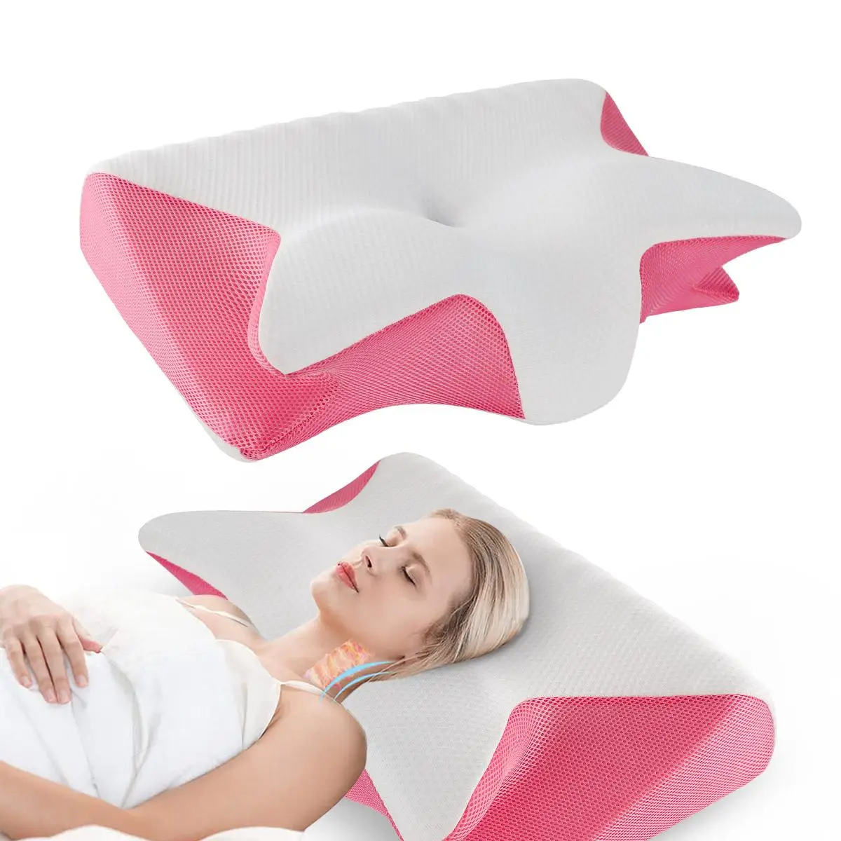 Sleep Neck Pillow, 1 Count Soft Comfortable Breathable Sleeping Pillow, Slow Rebound Neck Pillow, Suitable for Side, Back and Stomach Sleepers, Cool B