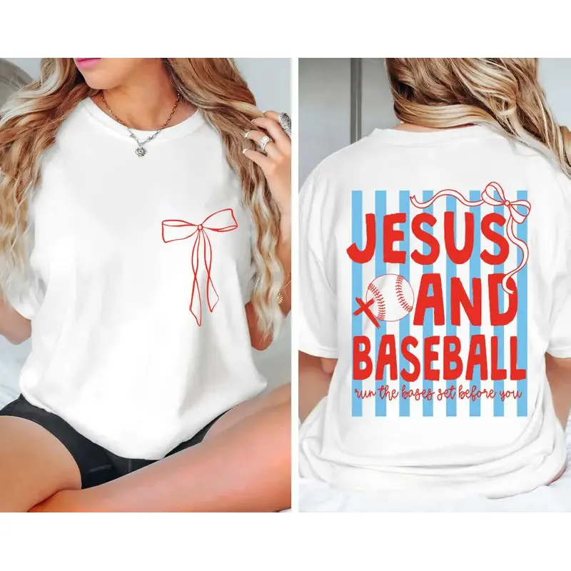 2 Sides Jesus and Baseball T-shirt, Christian Baseball Coquette T-shirt, Baseball Mom T-shirt, Game Day T-shirt, Trendy Preppy Christian Graphic