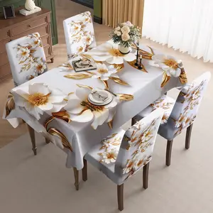 2/5/7PCS restaurant chair decoration, gold branches and white flowers decoration pattern, detachable and washable, dirt resistant, sewn and sealed, suitable for home, office, hotel chair decoration