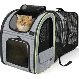 Backpack Carrier Expandable , Foldable Pet Backpack for Cats & Small Dogs Up to 11lbs, with 4-Side Breathable Mesh, Multi-Entry & Lockable Zippers for Travel, Hiking, Camping - Hands Free,