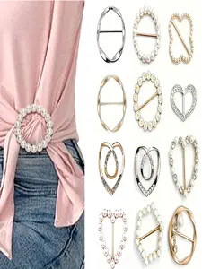 12-Piece Clothing Tie-Back Buckles, Round Pearl Brooches, Metal Pearl Hem Clips, Scarf Pins, Alloy Decorative Hooks, Floral Brooch, Fashion Accessories