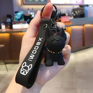 Fashion Punk French Bulldog Keychain PU Leather Dog Keyring For Women Bag Car Pendant Bag Pendant Jewelry Trinket Key Ring