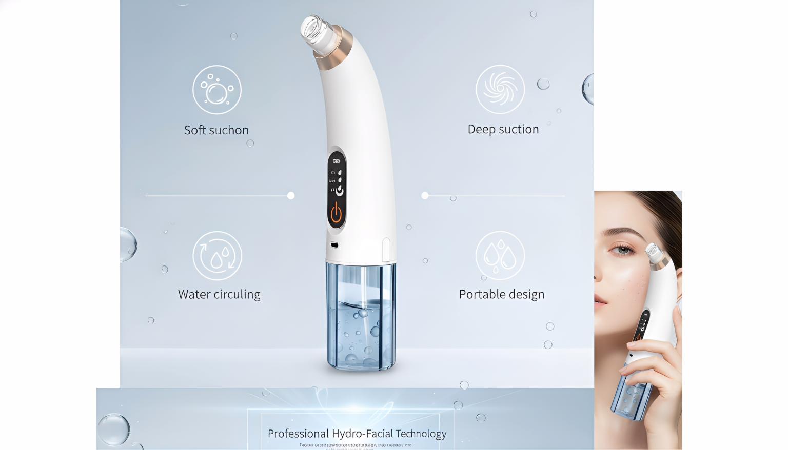 Professional Hydra Facial Device, Bubble Deep Cleansing Blackhead Remover for Pore Care, Removes Impurities, Hydrates & Refines Skin, Adjustable Suction Levels, USB Rechargeable Portable Skincare Tool