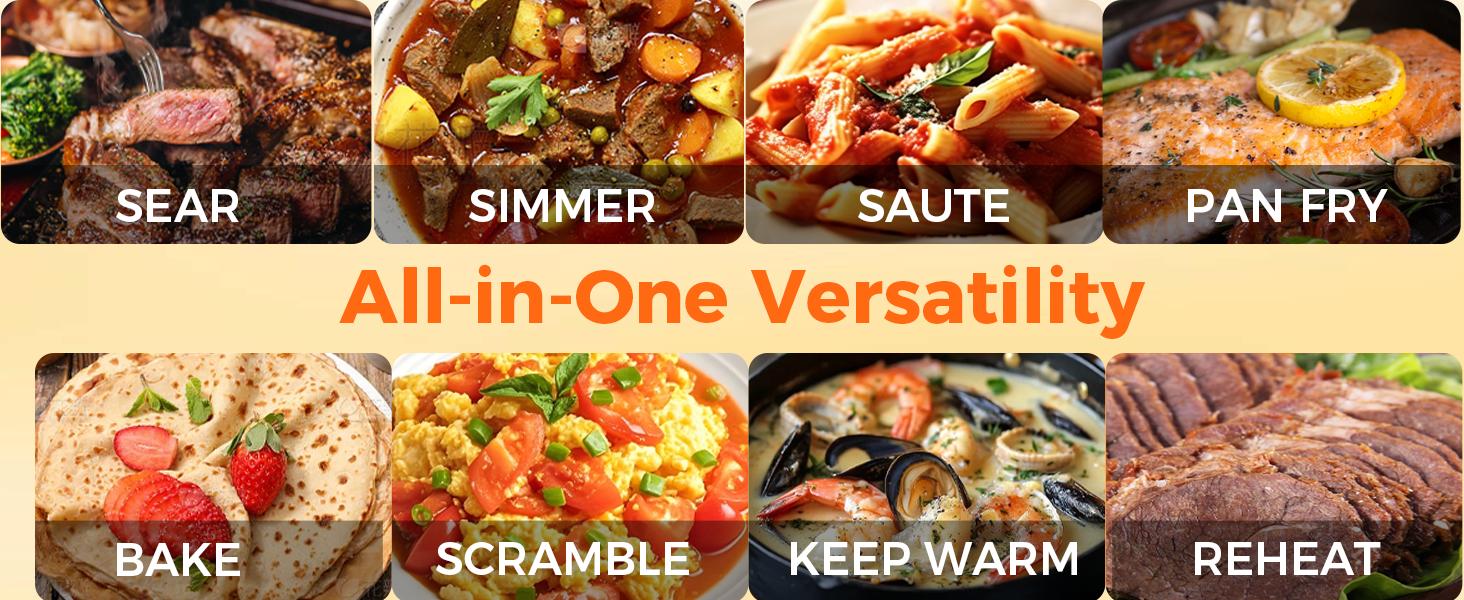 OSTBA Electric Skillet and Frying Pan with Glass Lid, 12"x12" Copper Nonstick Electric Pan for Cooking, 1500W Power, Cool Touch Handles, Adjustable Temperature, PTFE & PFOA Free