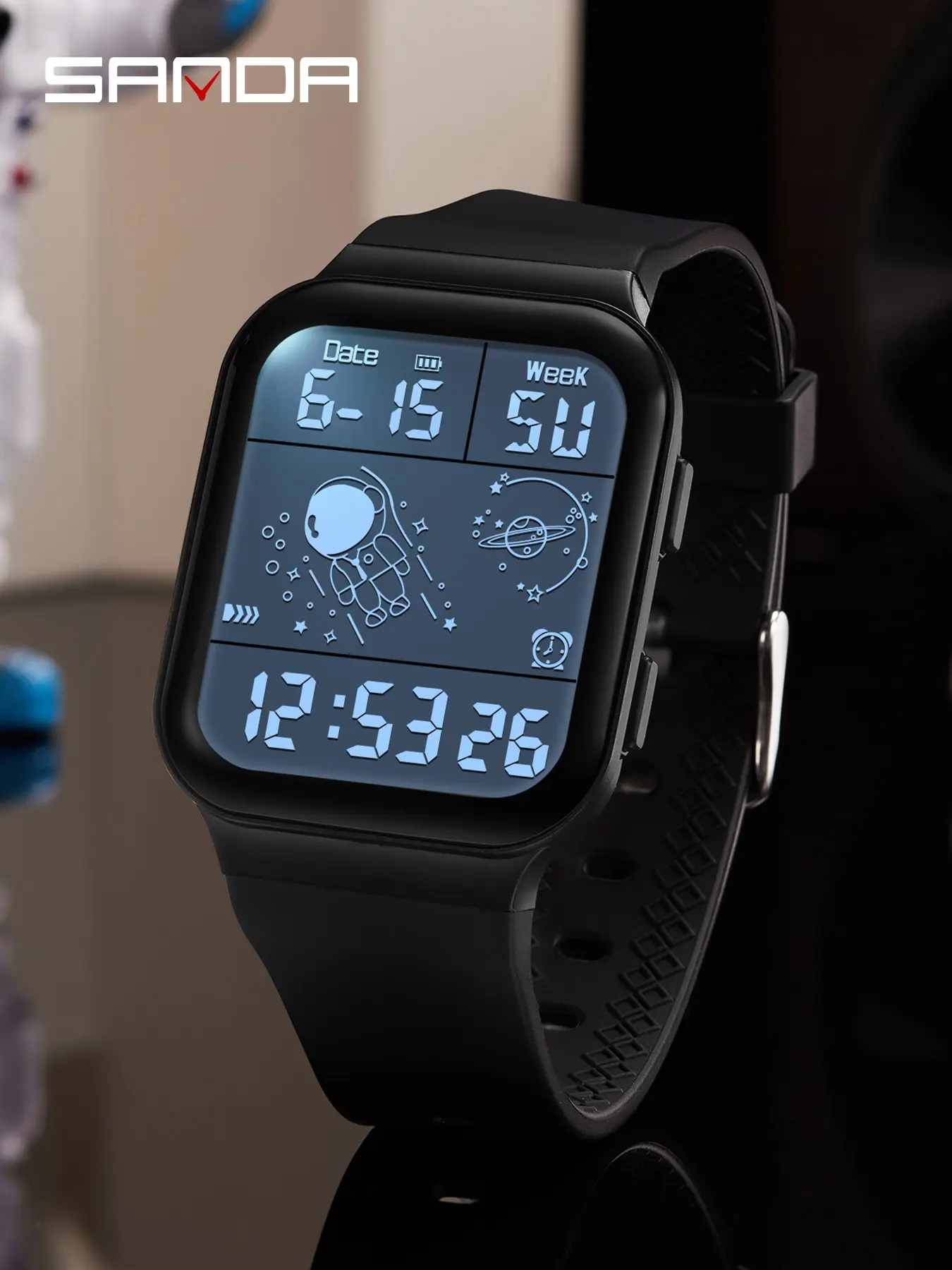 Sanda Multifunctional Digital Watch, Square Astronaut Design, Analog Quartz Movement, Casual Style for All Seasons, Casual Trendy Wristwatch, Quartz Wrist Watches, Fashion Quartz Watch