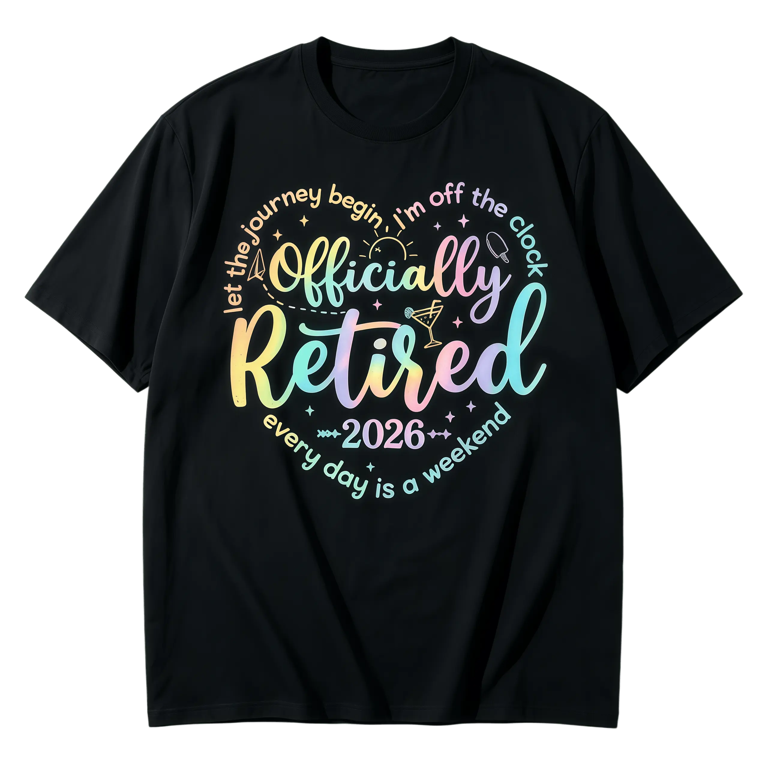 Graphic Tee Retro Officially Retired 2026 Heart Funny Retirement Women T-Shirt, Plus Size T Shirts, Short Sleeve T Shirt, Casual T Shirt