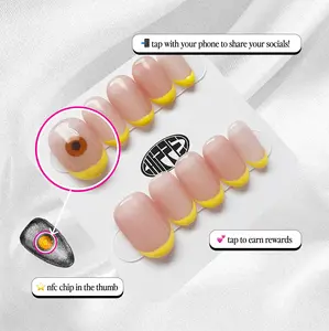 When Life Give You Lemons Chipped Social NFC Press on Nails Microchip Manicure - blue squoval cat eye acrylic nail - for social sharing - nfc chip pre installed free app included