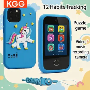 Cute Cartoon Kids Mini Smart Phone, Fun Educational Learning Toy with English Words, Puzzle Games, Alarm, Flashlight, Calendar, Music, Video, Camera, Recorder, Calculator & Habit Tracker, Multifunctional Electronic Phone for Students