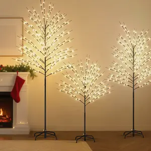 Naudacaa 5/6/7 ft LED Lighted Tree with Warm White Bulbs, 8 Lighting Modes, Waterproof for Indoor & Outdoor Decoration – Home, Garden, Wedding, Party, Holiday