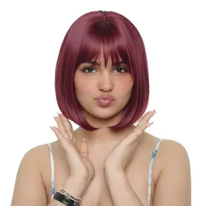 11-Inch Solid Garnet Red Straight Synthetic Wig | Heat ResistantCap Included |  FSGB